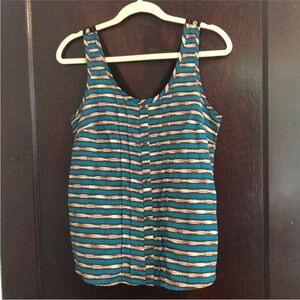 Lush Striped Teal and Tan Sleeveless Tank Top